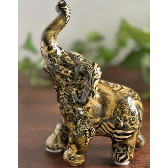 Le Vie Ceramic Elephant Figurine Animal Print Y2K - Picture 2 of 12